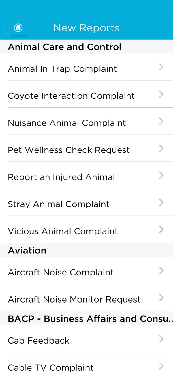 Chicago 311 service categories in the Chicago Works app
